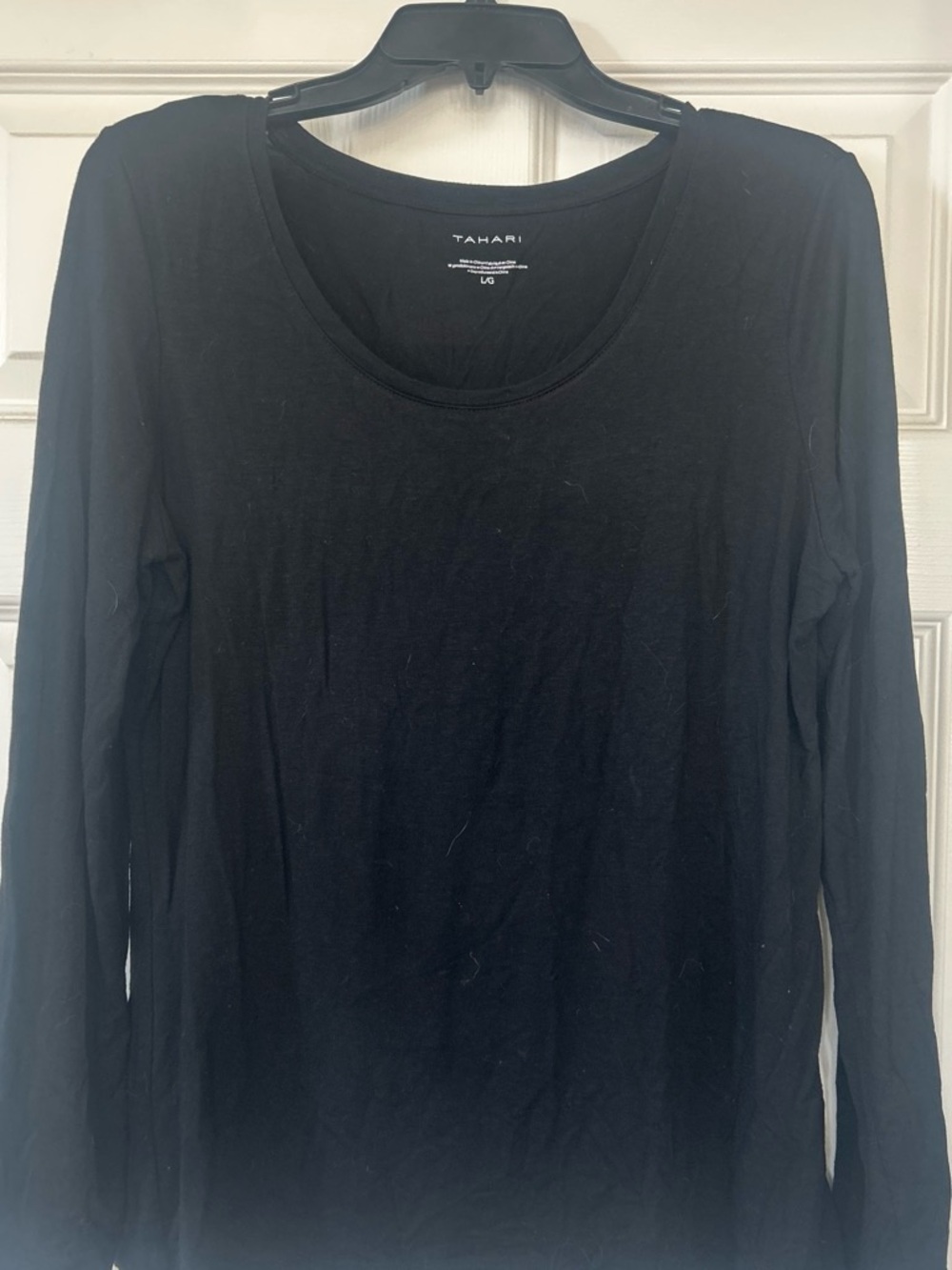 Tahari Black Long-Sleeve Scoop Neck Shirt